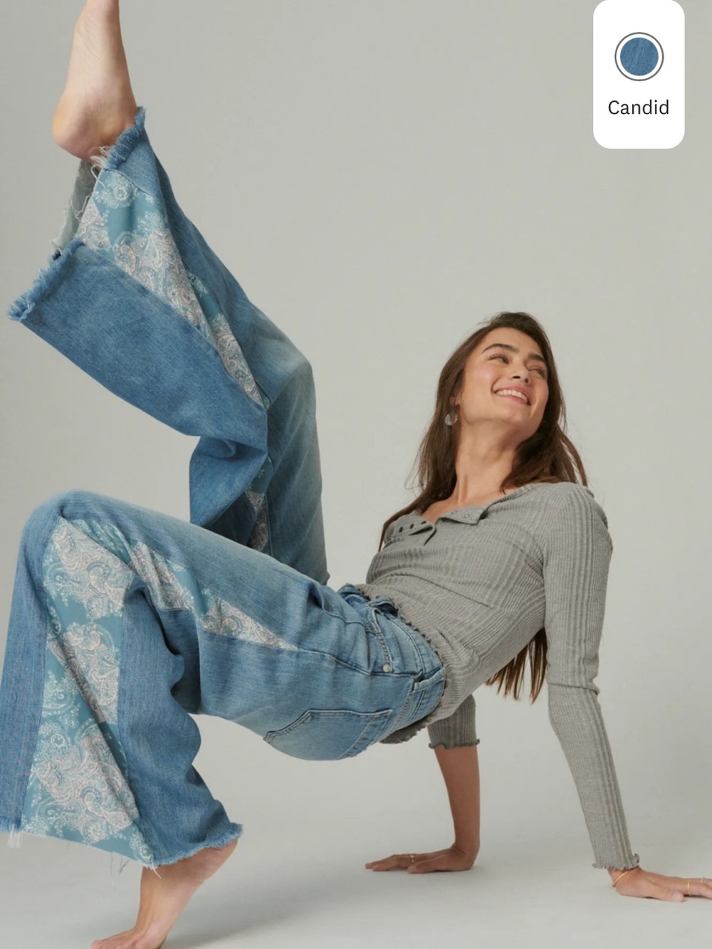 Lucky Brand Denim Laura Ashley Palazzo Wide Leg Jeans Candid Wash - Picture 1 of 13